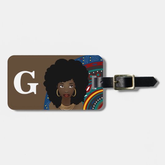 Schwarze Frau, Inspiriert Stammes, Monogramm, brau Gepäckanhänger (Vorderseite horizontal)
