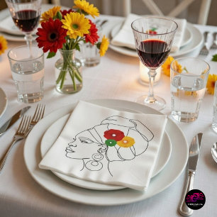 Schwarze Frau Linienkunst Kopfbedeckung Blumen Serviette