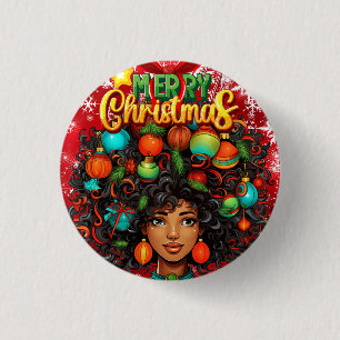 Schwarze Frau Melanin Weihnachten Afro Natural Que Button