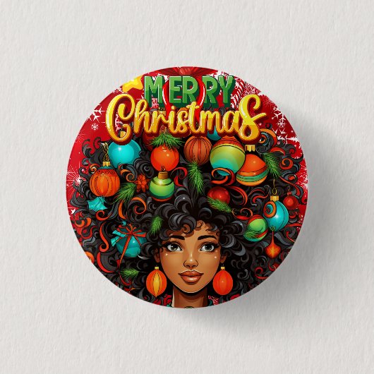 Schwarze Frau Melanin Weihnachten Afro Natural Que Button (Vorderseite)