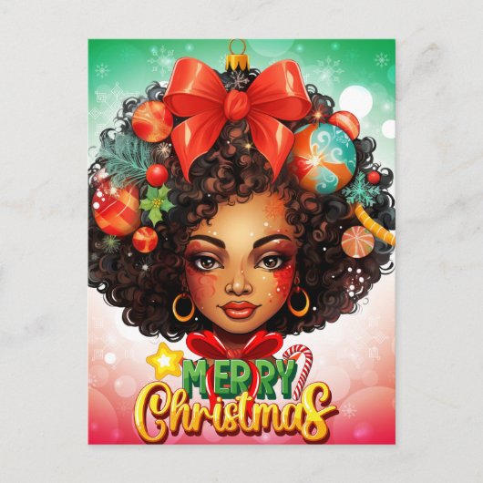 Schwarze Frau Melanin Weihnachtsbaum Weihnachtssch Feiertagspostkarte (Vorderseite)