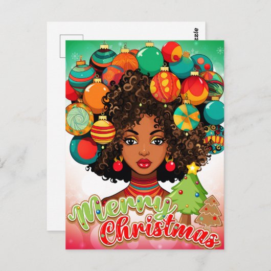 Schwarze Frau Melanin Weihnachtsbaum Weihnachtssch Postkarte (Vorne/Hinten)