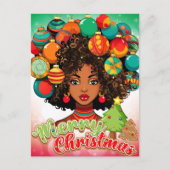 Schwarze Frau Melanin Weihnachtsbaum Weihnachtssch Postkarte (Vorderseite)