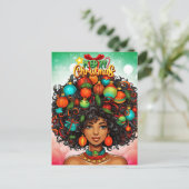 Schwarze Frau Melanin Weihnachtsbaum Weihnachtssch Postkarte (Stehend Vorderseite)