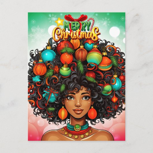 Schwarze Frau Melanin Weihnachtsbaum Weihnachtssch Postkarte (Vorderseite)