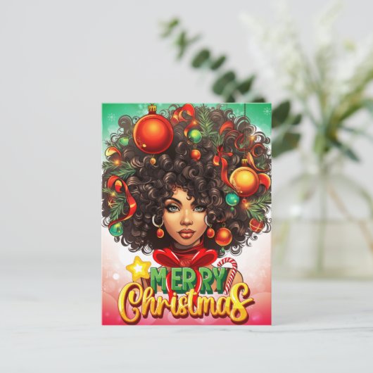Schwarze Frau Melanin Weihnachtsbaum Weihnachtssch Postkarte (Stehend Vorderseite)