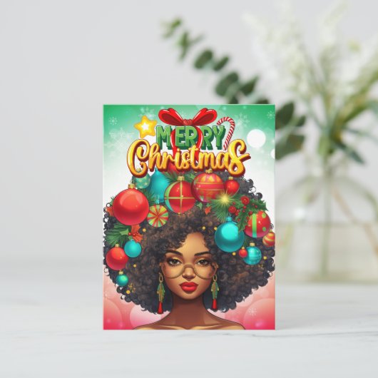 Schwarze Frau Melanin Weihnachtsbaum Weihnachtssch Postkarte (Stehend Vorderseite)