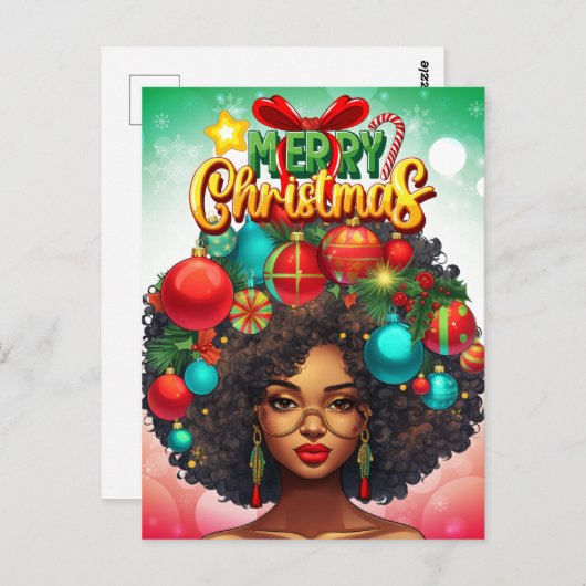 Schwarze Frau Melanin Weihnachtsbaum Weihnachtssch Postkarte (Vorne/Hinten)