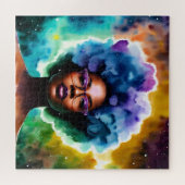 Schwarze Frau mit Afro Hair in Brille Galaxie Kuns Puzzle (Horizontal)