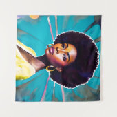 Schwarze Frau mit Afro Hair Melanin Königin Kunst Wandteppich (Vorderseite (Horizontal))