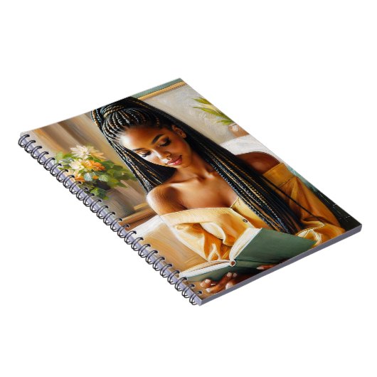Schwarze Frau mit Braids Reading Art Notebook Notizblock (Rechte Seite)