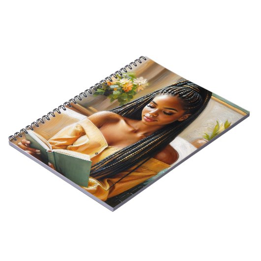 Schwarze Frau mit Braids Reading Art Notebook Notizblock (Linke Seite)