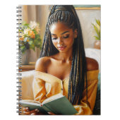 Schwarze Frau mit Braids Reading Art Notebook Notizblock (Vorderseite)