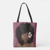 Schwarze Frau mit einer Blume in ihrem Haar, Lila Tasche (Rückseite)