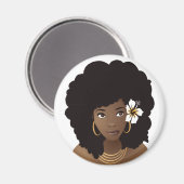 Schwarze Frau mit einer Blume in ihrem natürlichen Magnet (Vorderseite/Rückseite)