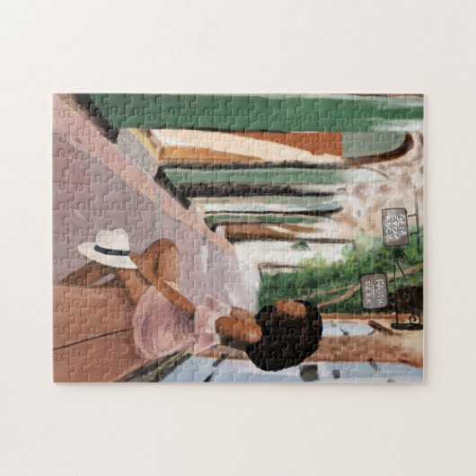 Schwarze Frau mit Hut auf einer Bank in der USVI Puzzle (Horizontal)