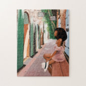 Schwarze Frau mit Hut auf einer Bank in der USVI Puzzle (Vertikal)