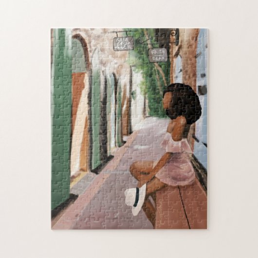 Schwarze Frau mit Hut auf einer Bank in der USVI Puzzle (Vertikal)