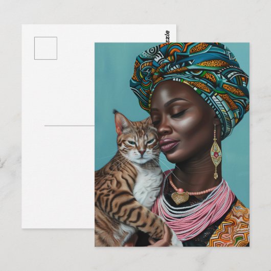Schwarze Frau mit Katze Postkarte (Vorne/Hinten)