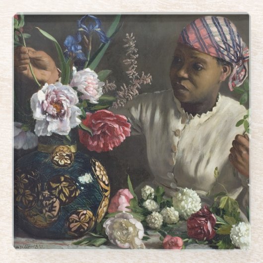 Schwarze Frau mit Peonies | Fré dé Bazille Glasuntersetzer (Vorderseite)