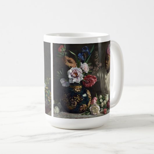 Schwarze Frau mit Peonies | Fré dé Bazille Kaffeetasse (VorderseiteRechts)