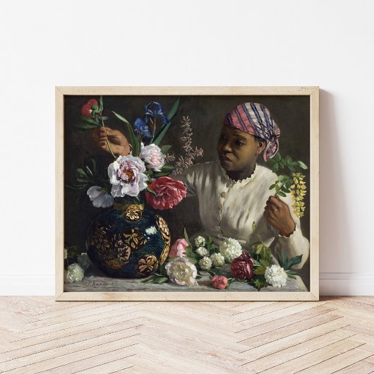 Schwarze Frau mit Peonies | Fré dé Bazille Poster