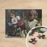 Schwarze Frau mit Peonies | Fré dé Bazille Puzzle<br><div class="desc">Black Woman with Peonies (1870) by French impressionist Fré dé ric Bazille. Original-Kunstwerk ist ein Ölgemälde auf der Leinwand,  das eine schwarze Frau mit einer üppigen Auswahl an Blume darstellt. Verwenden Sie die Entwurfstools,  um einen benutzerdefinierten Text hinzuzufügen oder das Bild zu personalisieren.</div>