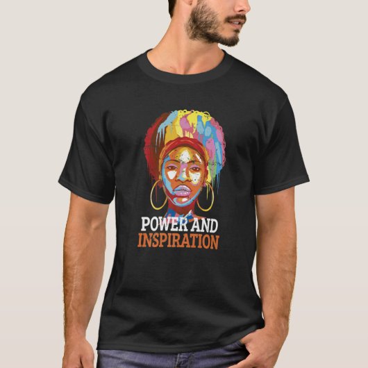 Schwarze Frau mit Power und Inspiration T-Shirt (Vorderseite)