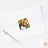Schwarze Frau mit Sonnenblumen und Löwen Quadratischer Aufkleber (Umschlag)