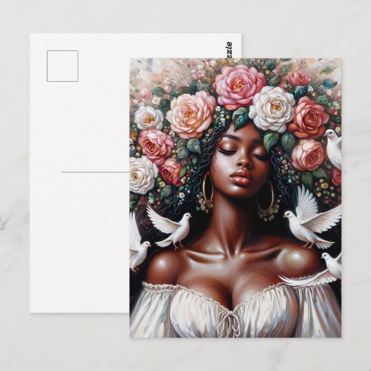 Schwarze Frau mit Tauben Blumenkunst Postkarte (Vorne/Hinten)