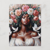 Schwarze Frau mit Tauben Blumenkunst Postkarte (Vorderseite)