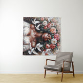 Schwarze Frau mit Tauben und Blume Wandteppich (Beispiel (Horizontal))