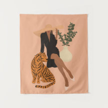 Schwarze Frau mit Tiger