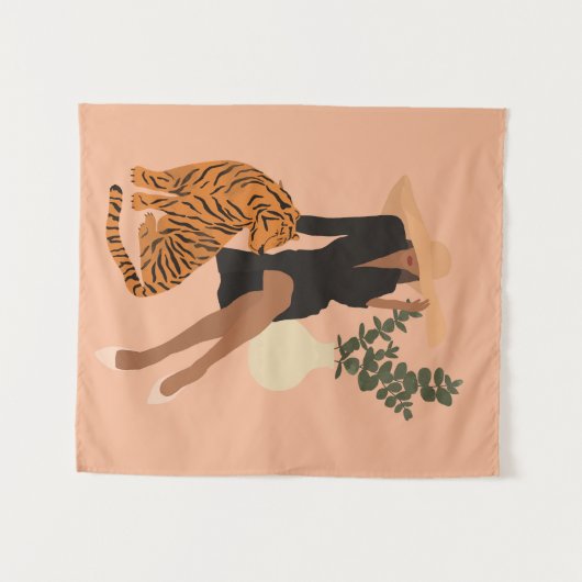 Schwarze Frau mit Tiger Wandteppich (Vorderseite (Horizontal))