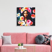 Schwarze Frau Multicolor Wasserfarben Leinwanddruck (Insitu (Wohnzimmer))