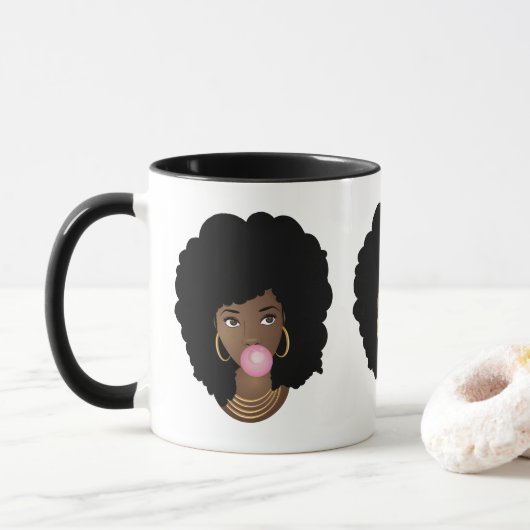 Schwarze Frau, Naturhaar Schönheiten, Blume & Kaug Tasse (Mit Donut)