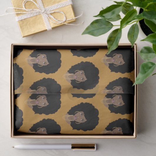 Schwarze Frau, natürliches Haar, Senfgelb Seidenpapier (Geschenk)