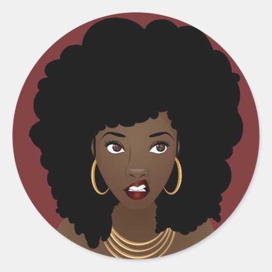 Schwarze Frau, natürliches Haar, verärgerter Ausdr Runder Aufkleber (Vorderseite)