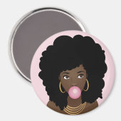 Schwarze Frau Poppen Pink Bubblegum, rosa Magnet (Vorderseite/Rückseite)