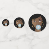 Schwarze Frau Popping Blue Bubblegum Konfetti (Vorderseiten)