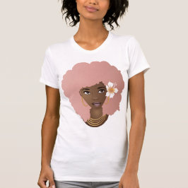 Schwarze Frau, rosa Afro, Blume in ihrem natürlich T-Shirt