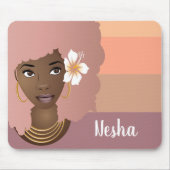 Schwarze Frau rosa Afro, orange rosa Lila Streifen Mousepad (Vorne)