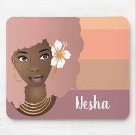 Schwarze Frau rosa Afro, orange rosa Lila Streifen Mousepad