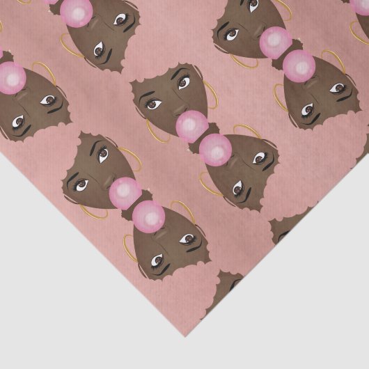 Schwarze Frau, rosa Afro, Poppingrosa Bubblegum Seidenpapier (Ausschnitt)