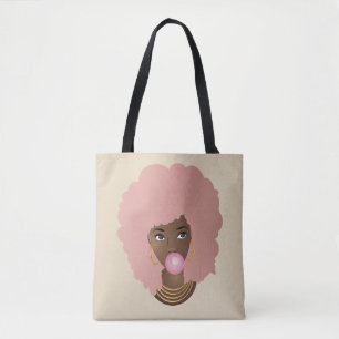 Schwarze Frau, rosa Afro, Poppingrosa Bubblegum Tasche