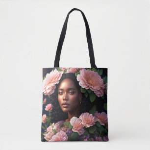 Schwarze Frau rosa Blütenfarben Digitale Kunst Tasche