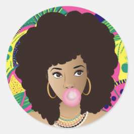 Schwarze Frau, rosa Bubblegum, farbenfroh Runder Aufkleber
