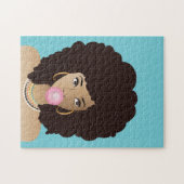 Schwarze Frau, rosa Bubblegum, natürliches Haar, b Puzzle (Horizontal)