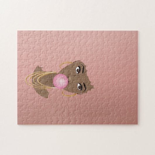 Schwarze Frau, rosa Bubblegum, Rosa Rosa Puzzle (Horizontal)