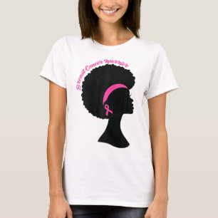 Schwarze Frau rosa Ribbon Ohrringe Brustkrebskrieg T-Shirt